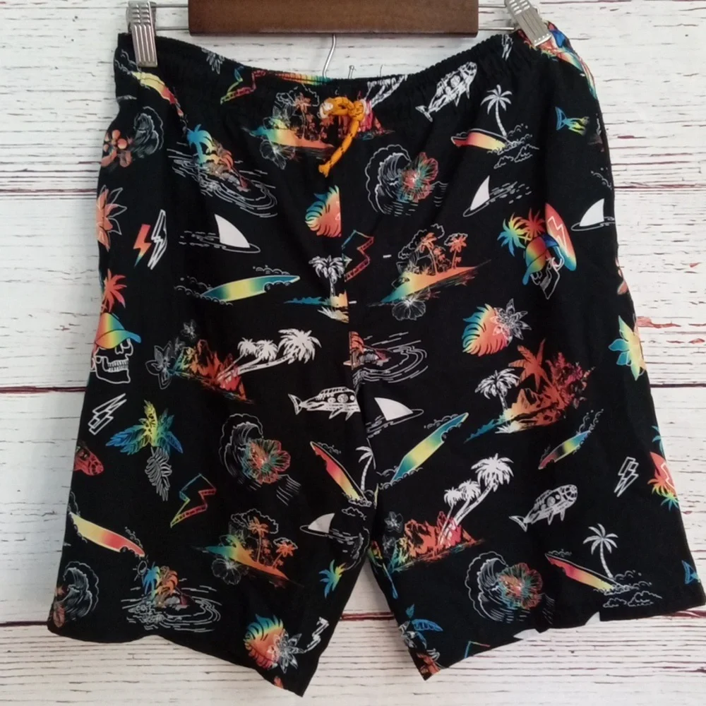 Wonder Nation Boys Swim Trunks XL 14-16 Black Tropical Print Swim Shorts